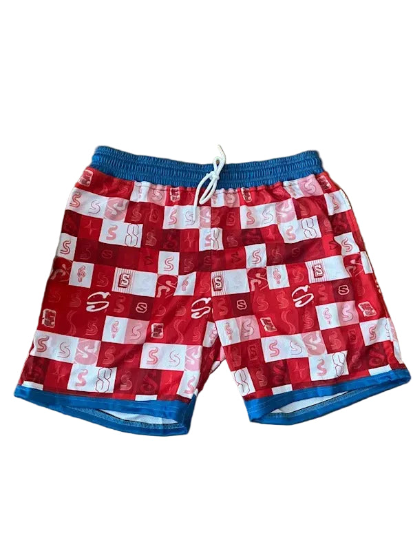 Red Checkered Athletic Drawstring Shorts